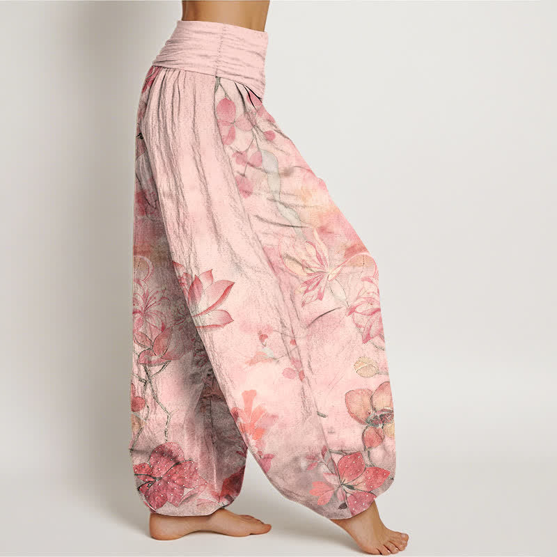 Buddha Stones Cotton Lotus Bloom Dragonfly Pattern Women's Elastic Waist Harem Pants - image 2