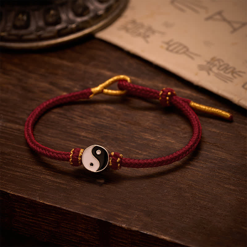 Buddha Stones Hand-Woven Yin Yang Red String Lucky Adjustable Braided Cord Bracelet - image 1