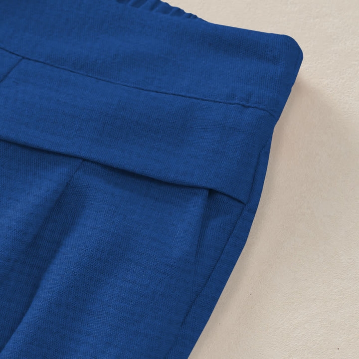 Buddha Stones Cotton Linen Peacock Feather Pattern Women's Elastic Waist Wide Leg Pants With Pockets - image 2