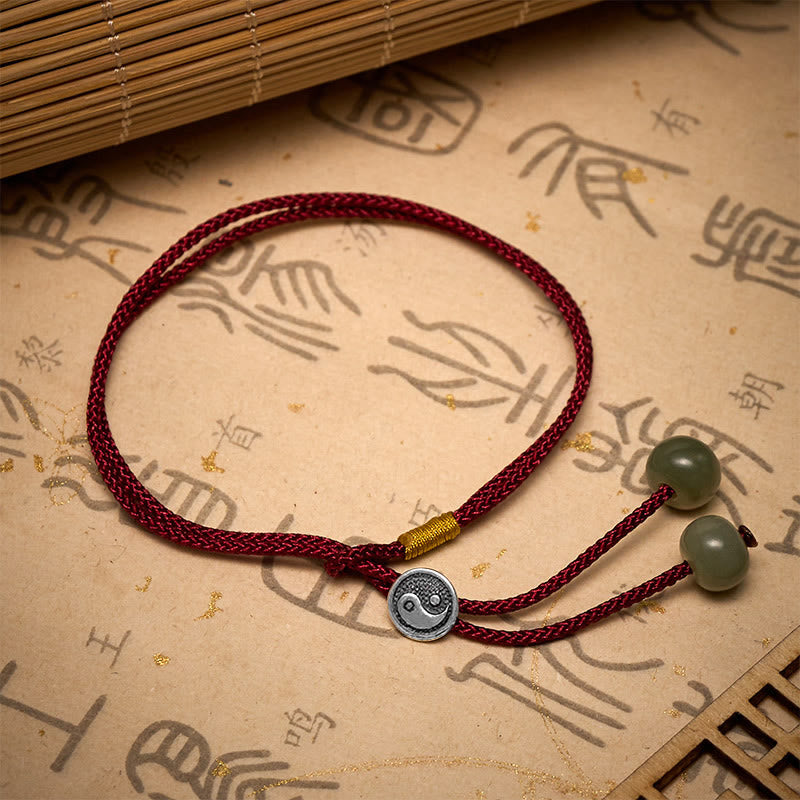 Buddha Stones 925 Sterling Silver Handmade Round Yin Yang Protection Vintage Braided Red String Bracelet - image 4