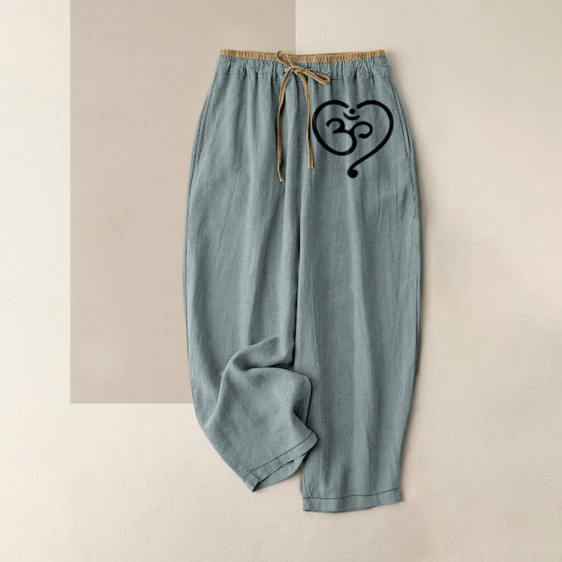 Buddha Stones Pure Cotton Zen Om Heart Pattern Women's Elastic Waist Pants With Pockets - CadetBlue - US16，UK/AU20，EU48 (3XL) - image 8