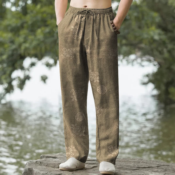 Buddha Stones Cotton Geometric Tribal Pattern Men's Tapered Pants With Pockets - DarkKhaki - US/UK/AU50，EU60 (5XL) - image 0
