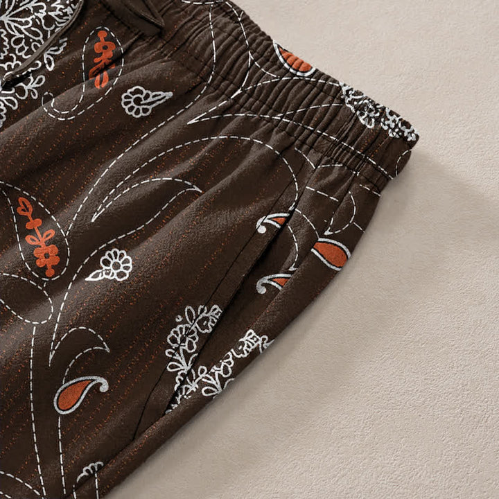 Buddha Stones Cotton Bohemian Floral Vine Pattern Men's Tapered Pants With Pockets - image 2