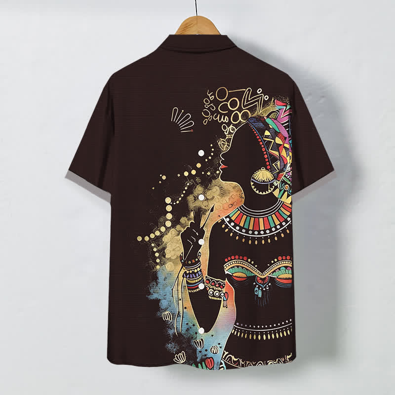Buddha Stones Tribal Woman Silhouette Pattern Buttons Breathable Men's Short Sleeve Shirt - image 6