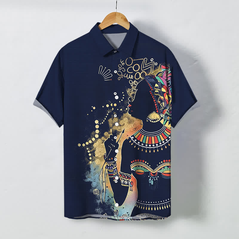 Buddha Stones Tribal Woman Silhouette Pattern Buttons Breathable Men's Short Sleeve Shirt - Navy - US/UK/AU48，EU58 (4XL) - image 10