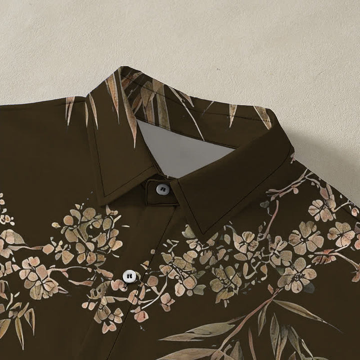Buddha Stones Bamboo Plum Blossom Pattern Buttons Breathable Men's Short Sleeve Shirt - image 2
