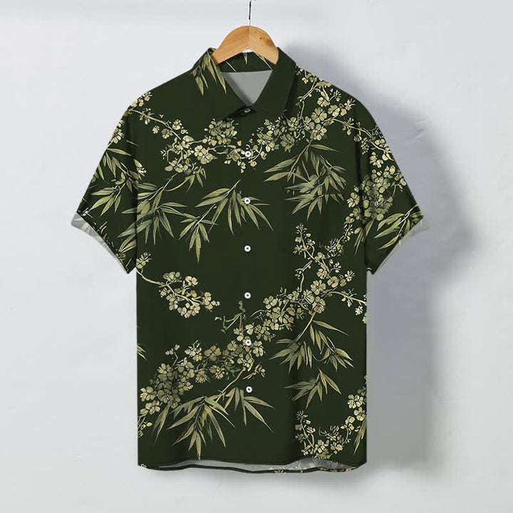Buddha Stones Bamboo Plum Blossom Pattern Buttons Breathable Men's Short Sleeve Shirt - DarkGreen - US/UK/AU48，EU58 (4XL) - image 5