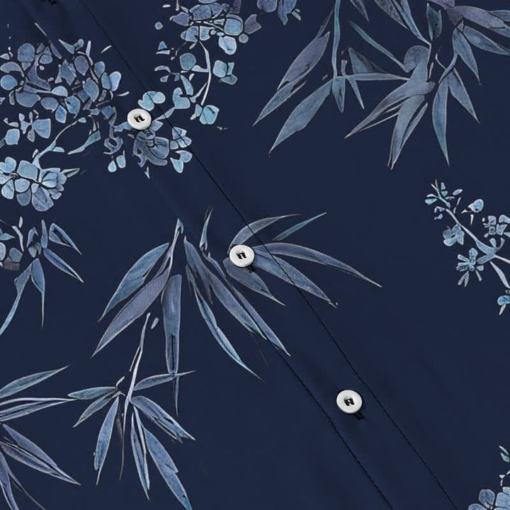 Buddha Stones Bamboo Plum Blossom Pattern Buttons Breathable Men's Short Sleeve Shirt - image 13
