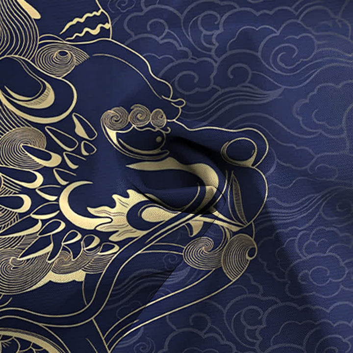 Buddha Stones Golden Dragon Cloud Pattern Buttons Wrinkle-resistant Men's Short Sleeve Shirt - image 4