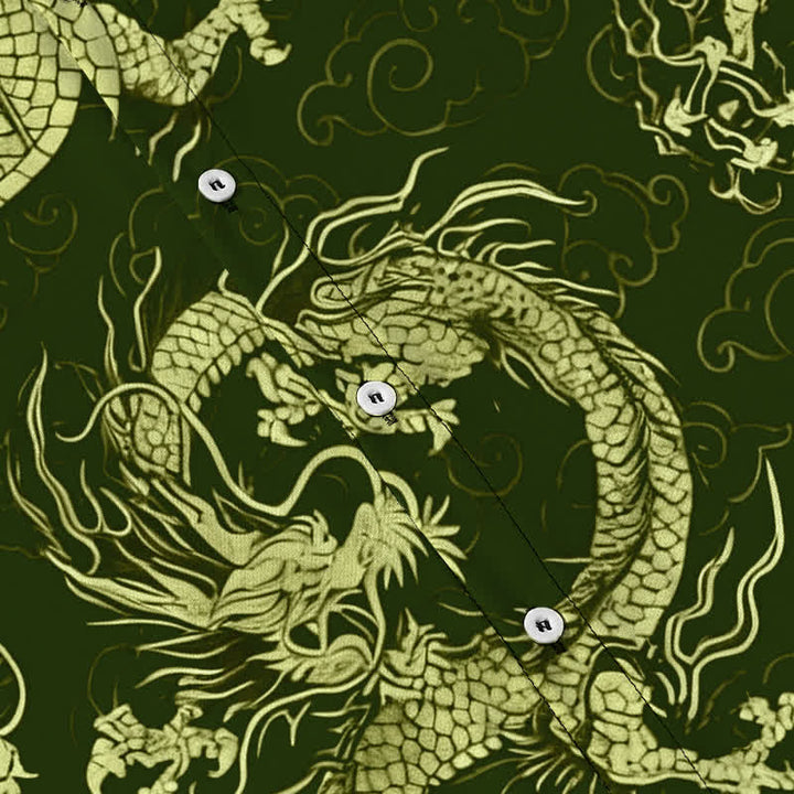 Buddha Stones Golden Dragon Cloud Pattern Buttons Wrinkle-resistant Men's Short Sleeve Shirt - image 8