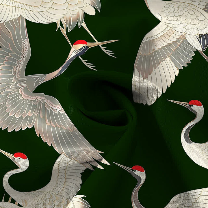 Buddha Stones Flying Red-crowned Crane Pattern Buttons Wrinkle-resistant Men's Short Sleeve Shirt - image 9
