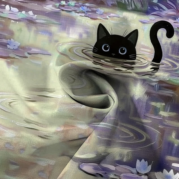 Buddha Stones Water Lily Black Cat Pattern Buttons Breathable Men's Short Sleeve Shirt - image 5