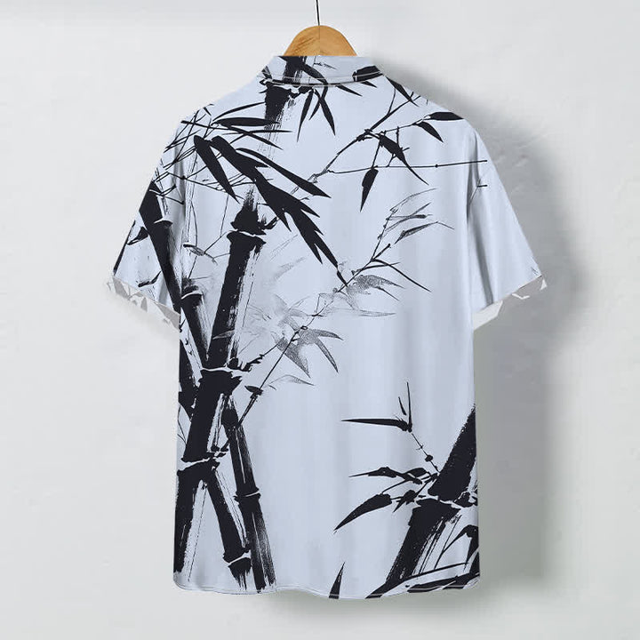Buddha Stones Ink Bamboo Pattern Buttons Wrinkle-resistant Men's Short Sleeve Shirt - image 7