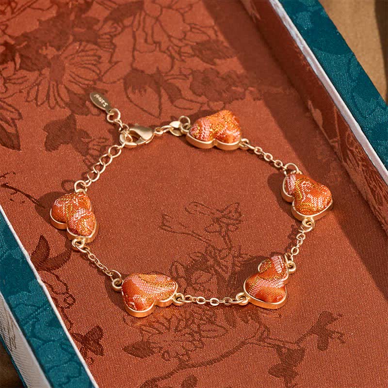 Buddha Stones Song Brocade Gourd Water Ripples Good Fortune Chinese Vintage Bracelet - Orange Red (Same Color Tone – Pattern Varies) - image 0