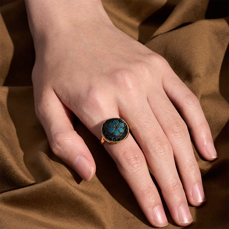 Buddha Stones Handmade Song Brocade Floral Pattern Blessing Adjustable Round Ring - image 4