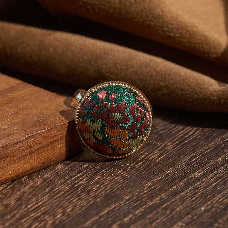 Buddha Stones Song Brocade Embroidered Round Elegance Ring - image 2
