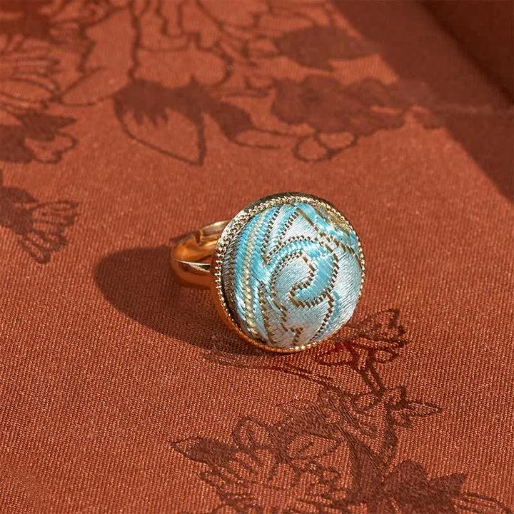 Buddha Stones Song Brocade Embroidered Round Elegance Ring - Light Blue(Same Color Tone – Pattern Varies) - image 6