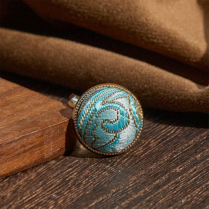 Buddha Stones Song Brocade Embroidered Round Elegance Ring - image 8