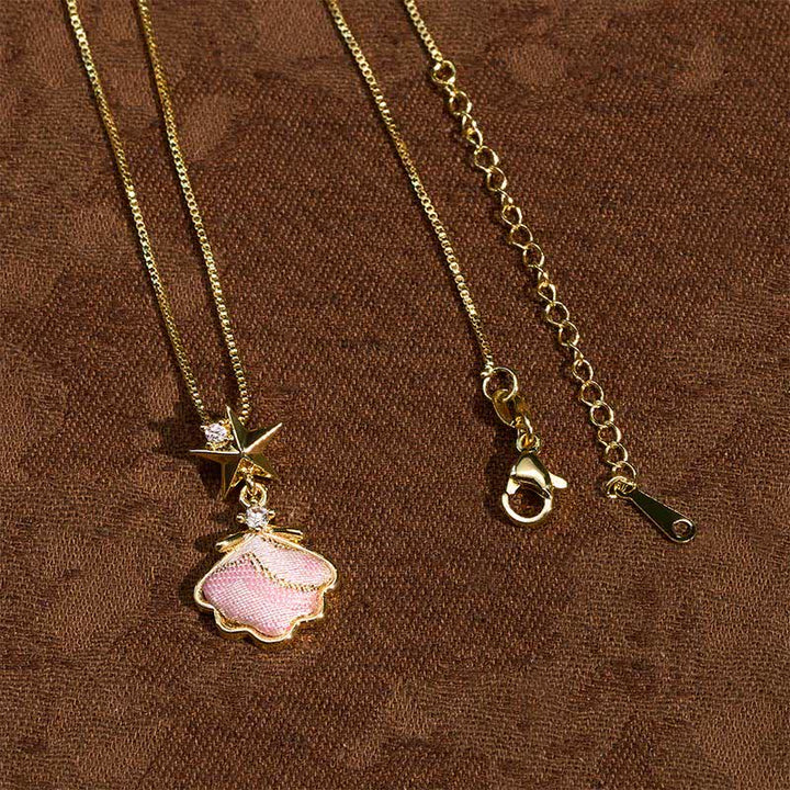 Buddha Stones Song Brocade Copper Shell Heart Ginkgo Leaf Luck Necklace - image 3