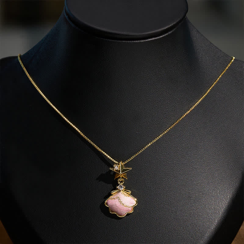 Buddha Stones Song Brocade Copper Shell Heart Ginkgo Leaf Luck Necklace - image 6