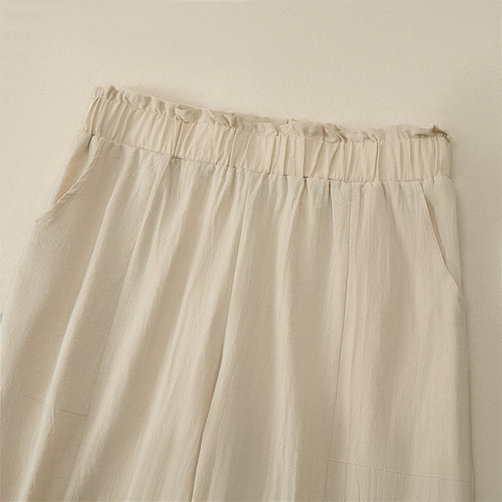 Buddha Stones Spring Summer Casual Minimalist Solid Drawstring Long Pants Women's Straight Leg Pants With Pockets - image 3