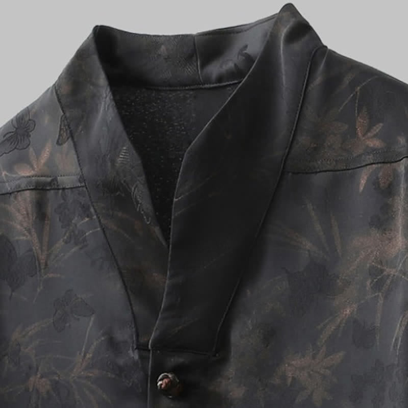 Buddha Stones Spring Summer Tang Style Casual Mandarin Collar Bamboo Butterfly Men's Short Sleeve Shirts - image 4
