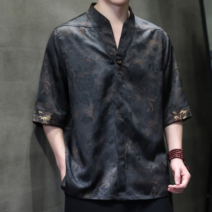 Buddha Stones Spring Summer Tang Style Casual Mandarin Collar Bamboo Butterfly Men's Short Sleeve Shirts - image 2