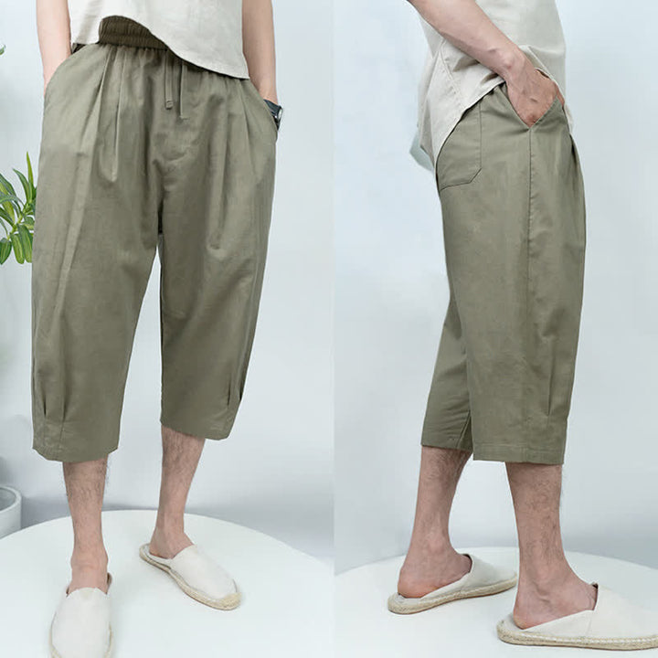 Buddha Stones Summer Casual Vintage Drawstring Solid Men's Harem Pants With Pockets - image 5