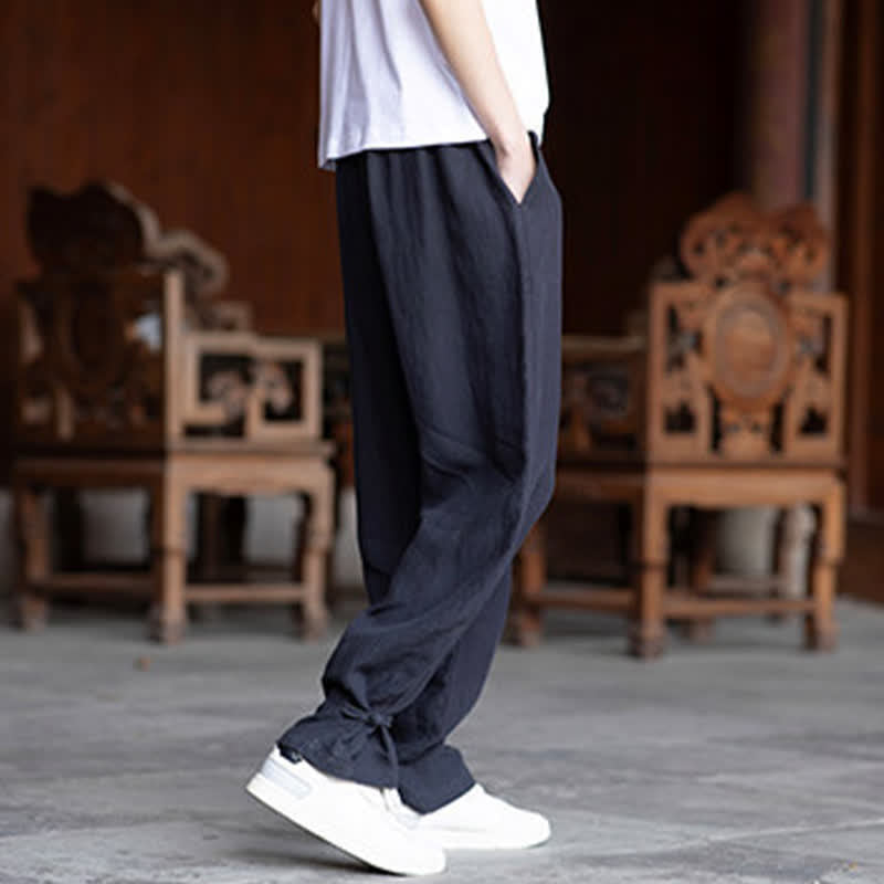 Buddha Stones Summer Casual Vintage Drawstring Elastic Waist Solid Ankle Pants Men's Tapered Pants - image 24
