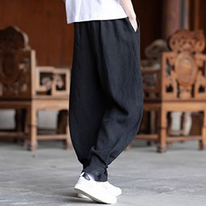 Buddha Stones Summer Casual Vintage Drawstring Elastic Waist Solid Ankle Pants Men's Tapered Pants - image 15