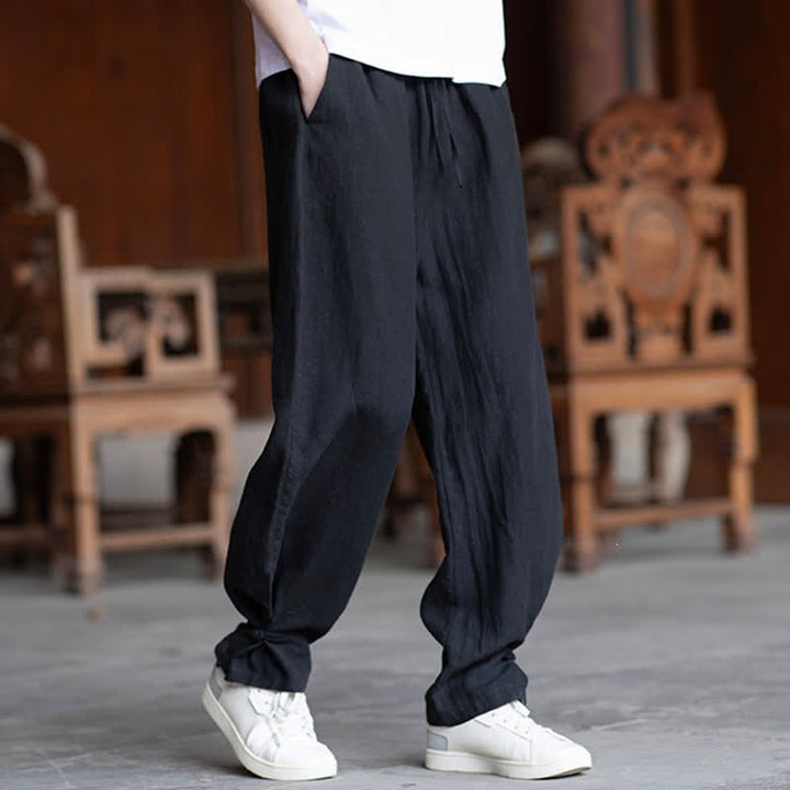Buddha Stones Summer Casual Vintage Drawstring Elastic Waist Solid Ankle Pants Men's Tapered Pants - image 13
