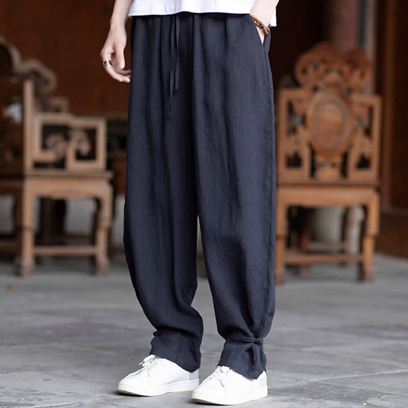 Buddha Stones Summer Casual Vintage Drawstring Elastic Waist Solid Ankle Pants Men's Tapered Pants - image 29