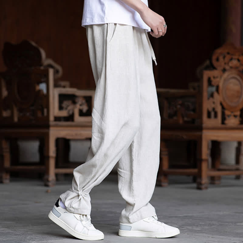 Buddha Stones Summer Casual Vintage Drawstring Elastic Waist Solid Ankle Pants Men's Tapered Pants - image 3
