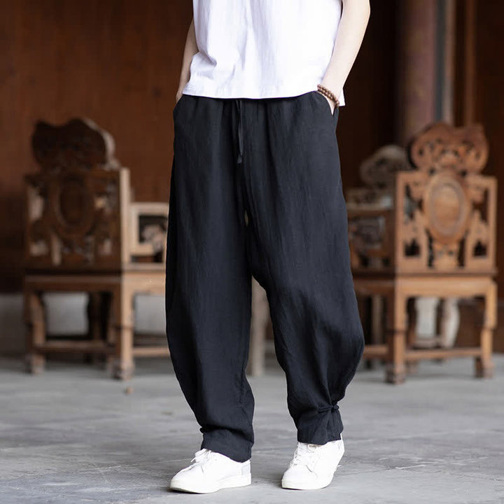 Buddha Stones Summer Casual Vintage Drawstring Elastic Waist Solid Ankle Pants Men's Tapered Pants - image 25