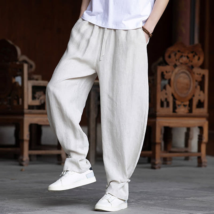 Buddha Stones Summer Casual Vintage Drawstring Elastic Waist Solid Ankle Pants Men's Tapered Pants - image 7