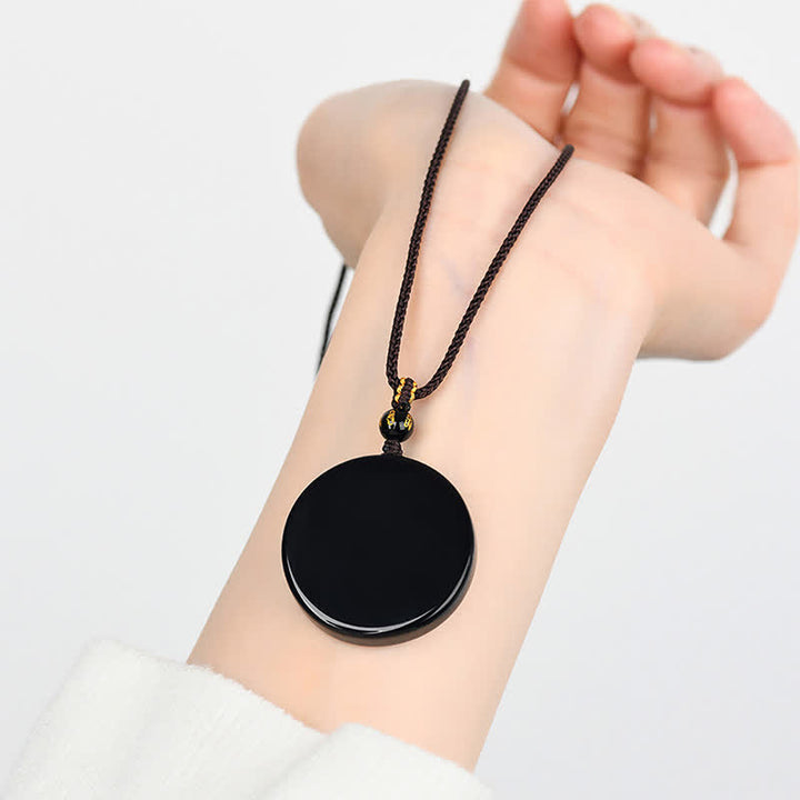 Buddha Stones Black Obsidian Round Shape Protection Braided Rope Necklace - image 3