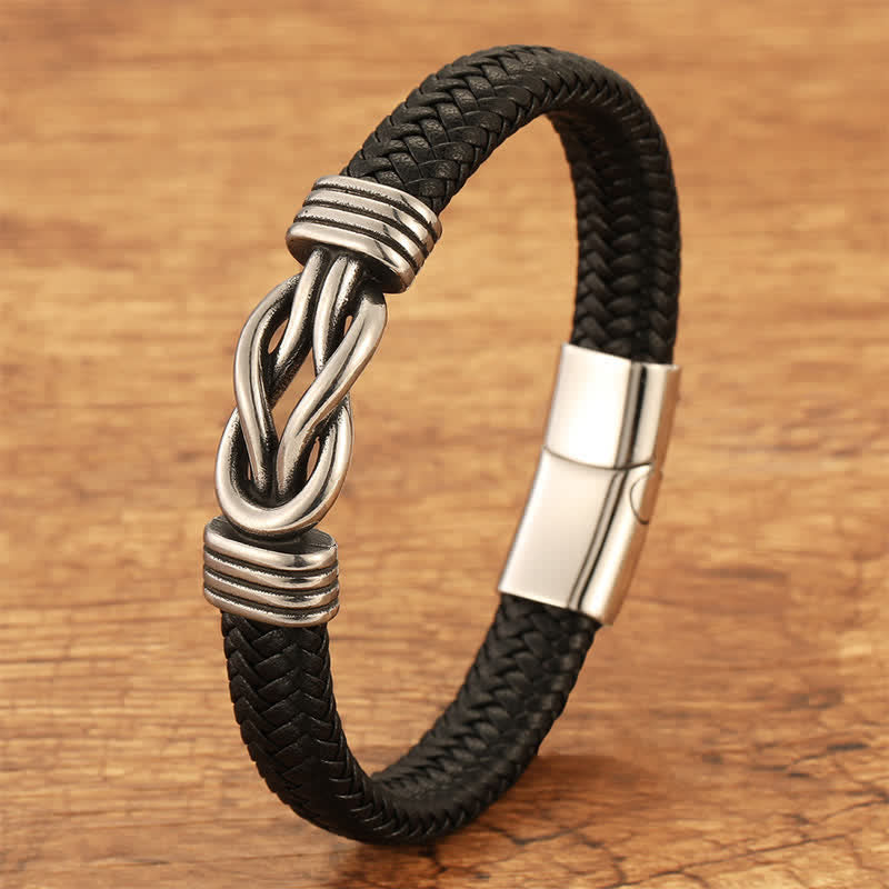 Buddha Stones Leather Braided Infinite Knot Durability Geometric Balance Bracelet - Steel - 7.9–8.3 in (20–21 cm) - image 0