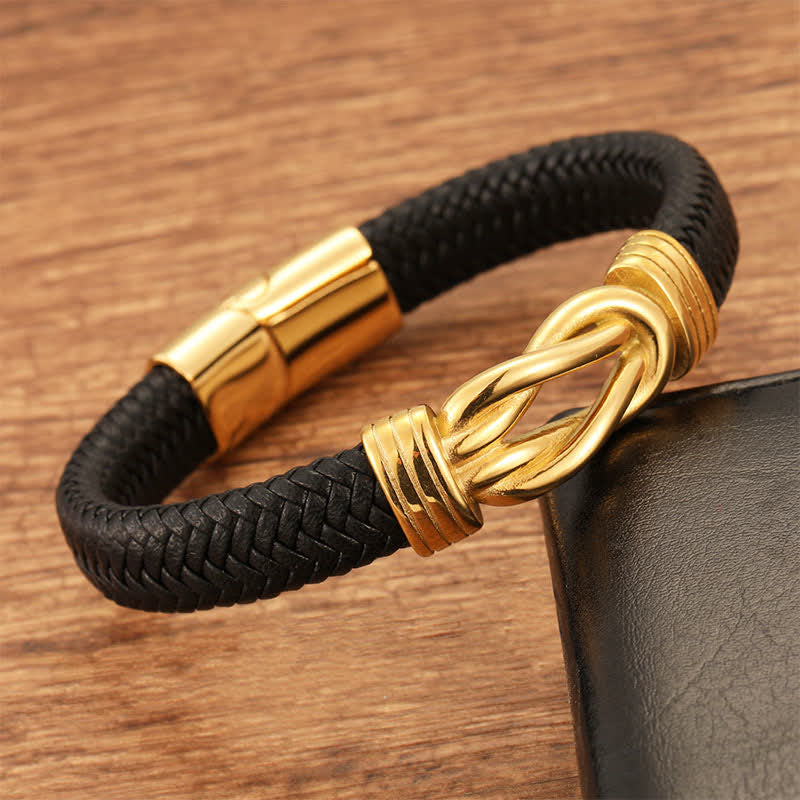 Buddha Stones Leather Braided Infinite Knot Durability Geometric Balance Bracelet - image 5