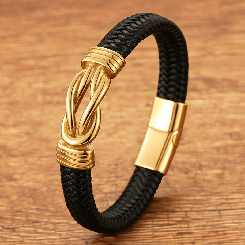 Buddha Stones Leather Braided Infinite Knot Durability Geometric Balance Bracelet - Gold - 7.9–8.3 in (20–21 cm) - image 4