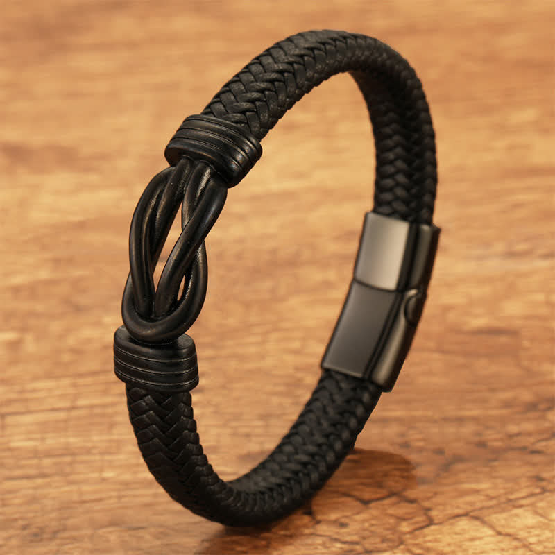 Buddha Stones Leather Braided Infinite Knot Durability Geometric Balance Bracelet - Black - 7.9–8.3 in (20–21 cm) - image 8
