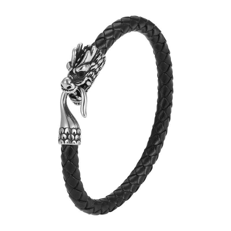 Buddha Stones Braided Leather Dragon Strength Punk Bracelet - image 2