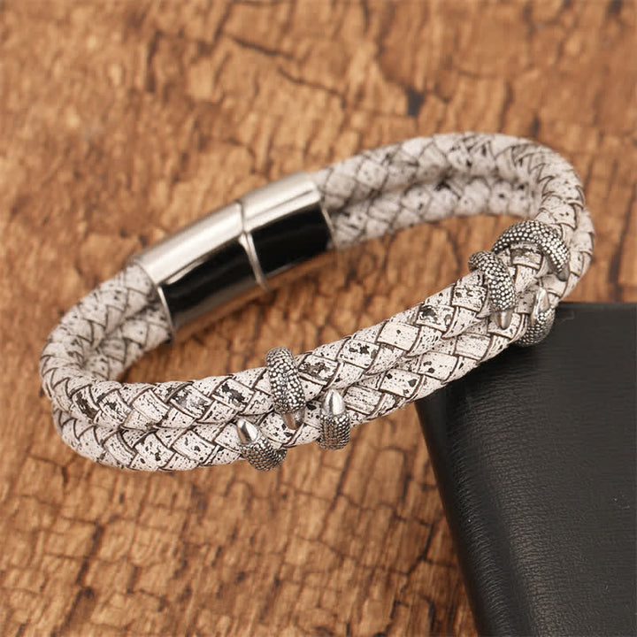 Buddha Stones Braided Leather Dragon Claw Strength Stainless Steel Bracelet - image 7
