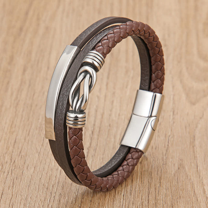 Buddha Stones Leather Braided Protection Geometric Magnetic Clasp Bracelet - Coffee - 7.9–8.3 in (20–21 cm) - image 5