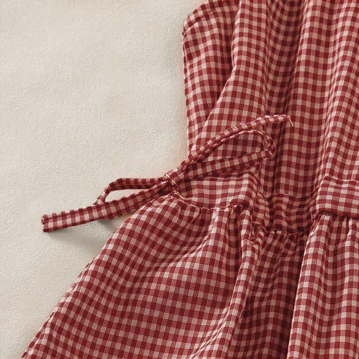 Buddha Stones Summer Vintage Drawstring Plaid Cotton Women's Summer Sleeveless Dress With Pockets - image 8