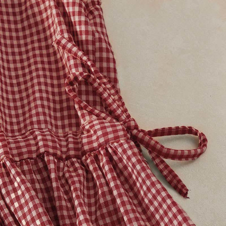 Buddha Stones Summer Vintage Drawstring Plaid Cotton Women's Summer Sleeveless Dress With Pockets - image 9