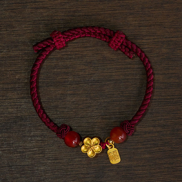 Buddha Stones Copper Peach Blossoms Fu Character Good Fortune Red String Charm Bracelet - image 1