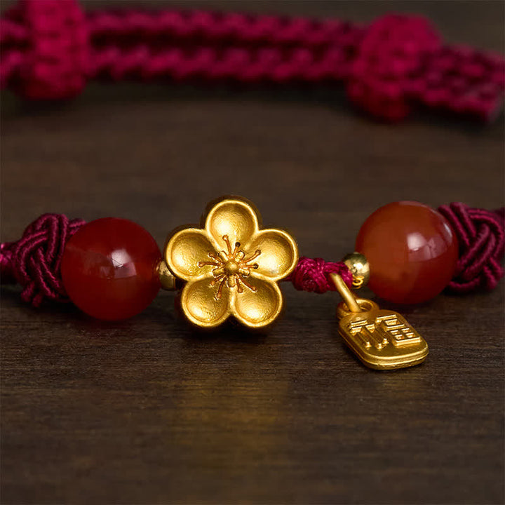 Buddha Stones Copper Peach Blossoms Fu Character Good Fortune Red String Charm Bracelet - image 3