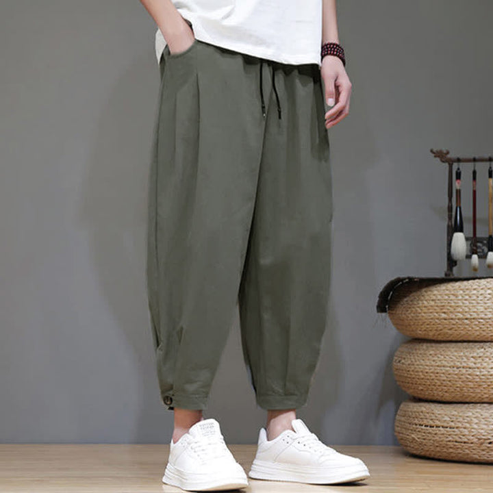 Buddha Stones Summer Casual Minimalist Drawstring Solid Men's Cropped Pants With Pocket - image 13