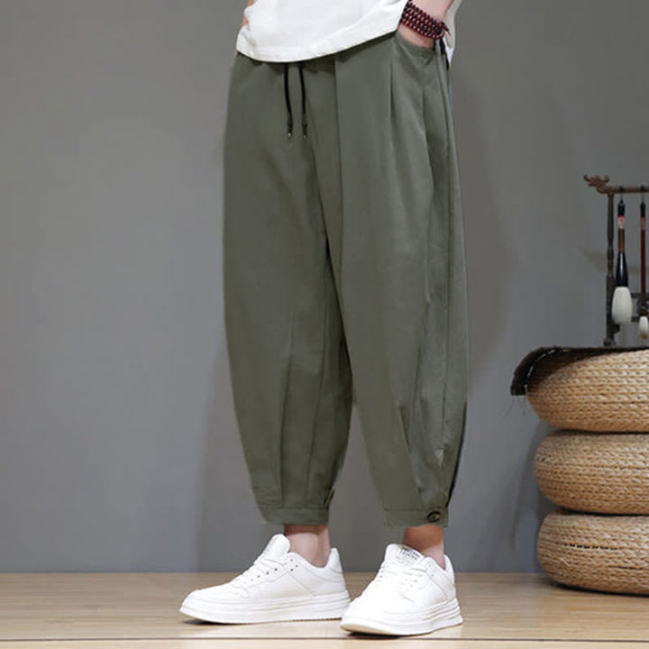 Buddha Stones Summer Casual Minimalist Drawstring Solid Men's Cropped Pants With Pocket - image 14