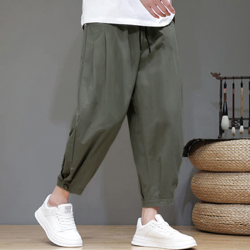 Buddha Stones Summer Casual Minimalist Drawstring Solid Men's Cropped Pants With Pocket - image 17